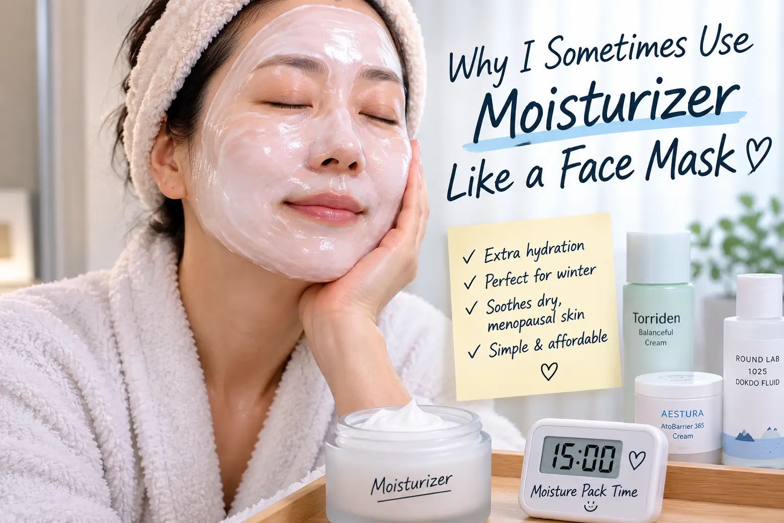 Torriden Dive-In Multi Pad and Round Lab 1025 Dokdo Lotion used in a simple Korean hydration routine for dry menopausal skin.