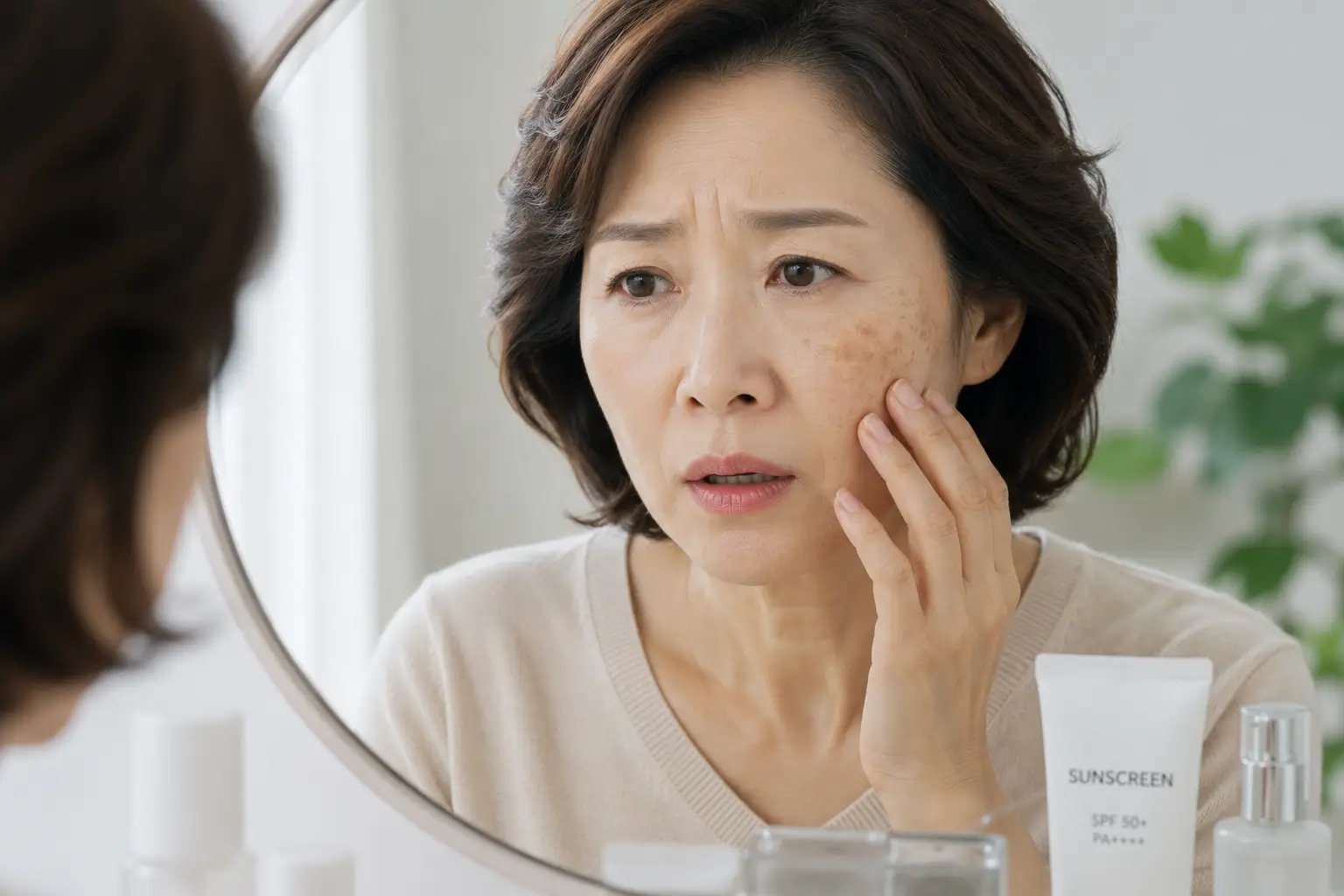 50-year-old woman concerned about dark spots despite using sunscreen